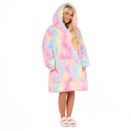 Ohs Fluffy Long Fibre Sherpa Hooded Blanket Plush Fleece Soft Throw, Multi - thumbnail 1