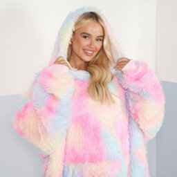 Ohs Fluffy Long Fibre Sherpa Hooded Blanket Plush Fleece Soft Throw, Multi - thumbnail 2
