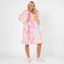 Ohs Fluffy Long Fibre Sherpa Hooded Blanket Plush Fleece Soft Throw, Multi - thumbnail 5