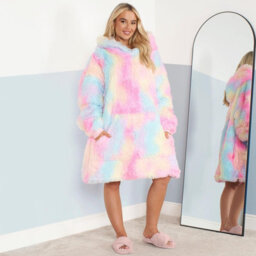 Ohs Fluffy Long Fibre Sherpa Hooded Blanket Plush Fleece Soft Throw, Multi - thumbnail 4