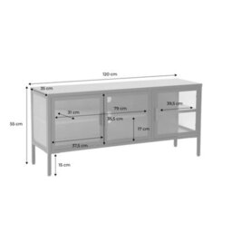Sweeek - Industrial Metal And Tempered Glass Tv Stand With 3 Doors 120Cm Blue 120X35X55 Cm - Arkansas - thumbnail 5