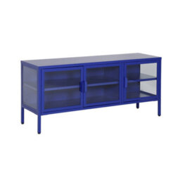 Sweeek - Industrial Metal And Tempered Glass Tv Stand With 3 Doors 120Cm Blue 120X35X55 Cm - Arkansas - thumbnail 2