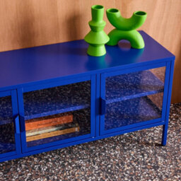 Sweeek - Industrial Metal And Tempered Glass Tv Stand With 3 Doors 120Cm Blue 120X35X55 Cm - Arkansas - thumbnail 8