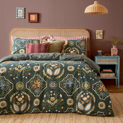 furn. Furn Ember Reversible Printed Duvet Cover Set, Midnight Green, Double - image 1