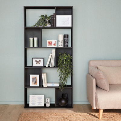 Sweeek. 5-Shelf Bookcase With 10 Compartments Pieter Black 83X23.4X173 Cm - image 1