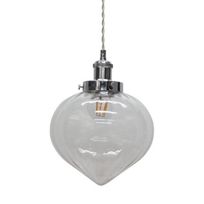 First Choice Lighting Layla - Clear Glass Easy Fit Pendant Shade With Chrome Detail - image 1