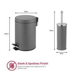 4 Piece Bathroom Accessories Set Grey Colour 3L Pedal Bin Toilet Brush Holder - thumbnail 2