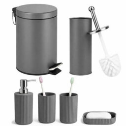 4 Piece Bathroom Accessories Set Grey Colour 3L Pedal Bin Toilet Brush Holder - thumbnail 1