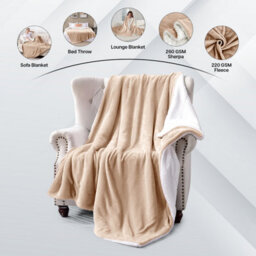 Ameha Camel Sherpa Fleece Throw King 200X240Cm Fluffy Smooth Touch & Reversible Soft Thick & Warm Feel Blanket - thumbnail 9