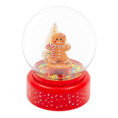 Christmas Snow Globe Gingerbread Man Musical Led Light Battery Operated Xmas - image 1