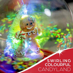 Christmas Snow Globe Gingerbread Man Musical Led Light Battery Operated Xmas - thumbnail 8
