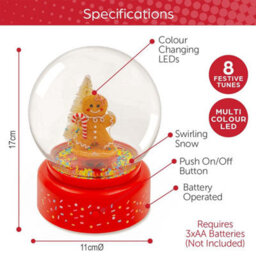 Christmas Snow Globe Gingerbread Man Musical Led Light Battery Operated Xmas - thumbnail 5