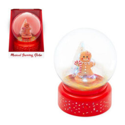 Christmas Snow Globe Gingerbread Man Musical Led Light Battery Operated Xmas - thumbnail 3