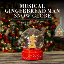 Christmas Snow Globe Gingerbread Man Musical Led Light Battery Operated Xmas - thumbnail 2