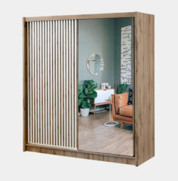 Arte Elegant Oak Wotan & White Sliding Wardrobe With Mirror - 203Cm Versatile Storage For Modern Apartments - thumbnail 2