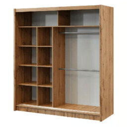 Arte Elegant Oak Wotan & White Sliding Wardrobe With Mirror - 203Cm Versatile Storage For Modern Apartments - thumbnail 3