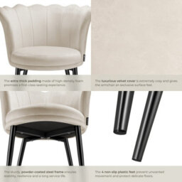 Tectake 1 Armchair Stella - Faux Fur Or Velvet, Thick Padding, 67X64X76Cm  - Velvet Cream/black - thumbnail 5