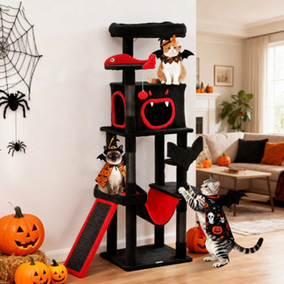 Pawhut 152Cm Gothic Cat Tree For Halloween With Coffin Bed, Large Condo - image 1