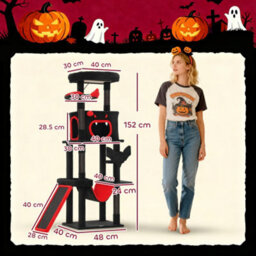 Pawhut 152Cm Gothic Cat Tree For Halloween With Coffin Bed, Large Condo - thumbnail 3
