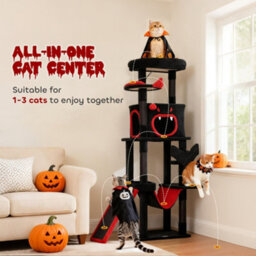 Pawhut 152Cm Gothic Cat Tree For Halloween With Coffin Bed, Large Condo - thumbnail 4