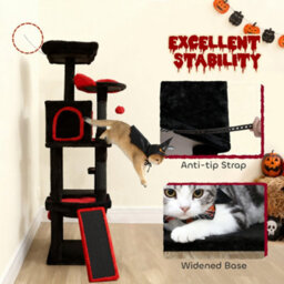 Pawhut 152Cm Gothic Cat Tree For Halloween With Coffin Bed, Large Condo - thumbnail 7