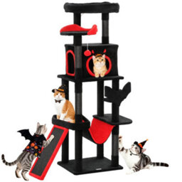 Pawhut 152Cm Gothic Cat Tree For Halloween With Coffin Bed, Large Condo - thumbnail 2