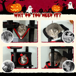 Pawhut 152Cm Gothic Cat Tree For Halloween With Coffin Bed, Large Condo - thumbnail 8