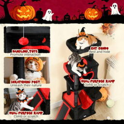 Pawhut 152Cm Gothic Cat Tree For Halloween With Coffin Bed, Large Condo - thumbnail 6
