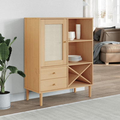 Berkfield Highboard Senja Rattan Look Brown 90X40X112Cm Solid Wood Pine - image 1