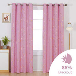 Deconovo Eyelet Room Darkening Curtains, Gold Wave Foil Printed Blackout Curtains For Nursery, 46 X 90 Inch (W X L), Pink, 1 Pair - thumbnail 2