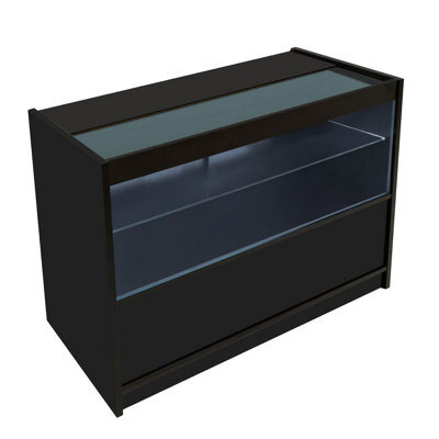 MonsterShop Black Shop Counter Led Light C 1200mm Lockable Sliding Doors 2 Keys Retail Storage Unit Display Showcase Cabinet Reception Desk - image 1