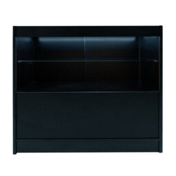 MonsterShop Black Shop Counter Led Light C 1200mm Lockable Sliding Doors 2 Keys Retail Storage Unit Display Showcase Cabinet Reception Desk - thumbnail 2