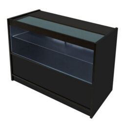 MonsterShop Black Shop Counter Led Light C 1200mm Lockable Sliding Doors 2 Keys Retail Storage Unit Display Showcase Cabinet Reception Desk - thumbnail 7