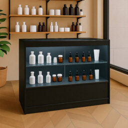 MonsterShop Black Shop Counter Led Light C 1200mm Lockable Sliding Doors 2 Keys Retail Storage Unit Display Showcase Cabinet Reception Desk - thumbnail 4