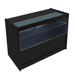 MonsterShop Black Shop Counter Led Light C 1200mm Lockable Sliding Doors 2 Keys Retail Storage Unit Display Showcase Cabinet Reception Desk