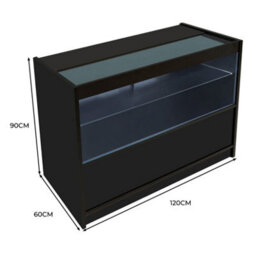 MonsterShop Black Shop Counter Led Light C 1200mm Lockable Sliding Doors 2 Keys Retail Storage Unit Display Showcase Cabinet Reception Desk - thumbnail 5