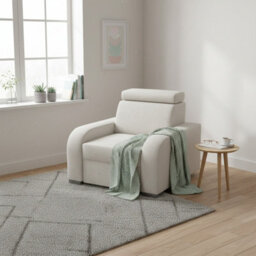 Oslo M 1 Armchair With Adjustable Headrest Mdf And Particle Board Frame Upholstered Back 105X100X85 100Cm Cream - thumbnail 2