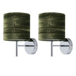 First Choice Lighting Set Of 2 Brea - Chrome Wall Lights With Green Crushed Velvet Shades