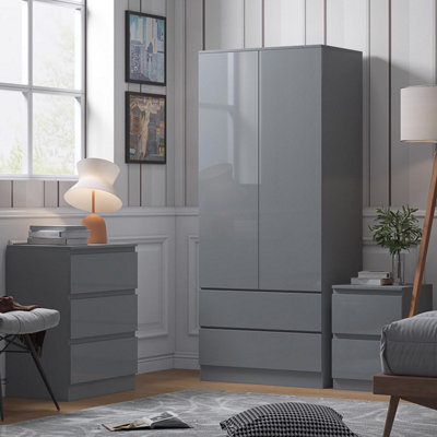 FWSTYLE Stora 2 Door 2 Drawer Combination Wardrobe High Gloss Grey - image 1