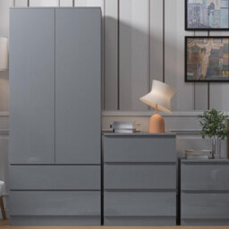 FWSTYLE Stora 2 Door 2 Drawer Combination Wardrobe High Gloss Grey - thumbnail 3