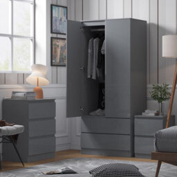 FWSTYLE Stora 2 Door 2 Drawer Combination Wardrobe High Gloss Grey - thumbnail 2