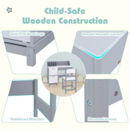 Costway Kids Study Desk & Chair Set Children Writing Table With Drawer & Cabinets-Grey - thumbnail 8