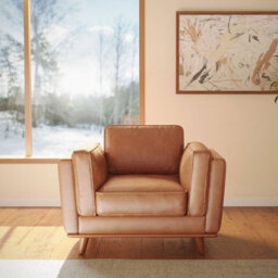Valencia Artisan Leather Accent Chair Cognac Nappa Top Grain Leather Alder Wood Legs And Frame Fabric Backed Cushions - thumbnail 2