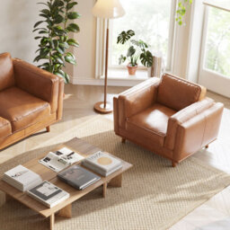 Valencia Artisan Leather Accent Chair Cognac Nappa Top Grain Leather Alder Wood Legs And Frame Fabric Backed Cushions - thumbnail 6