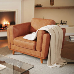Valencia Artisan Leather Accent Chair Cognac Nappa Top Grain Leather Alder Wood Legs And Frame Fabric Backed Cushions - thumbnail 4