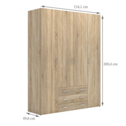 Furniture To Go Space Wardrobe - 4 Doors 3 Drawers In Oak 2000 (W) 154 X  (H) 200.4 X  (D) 49.5Cm - thumbnail 9