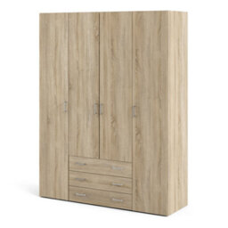 Furniture To Go Space Wardrobe - 4 Doors 3 Drawers In Oak 2000 (W) 154 X  (H) 200.4 X  (D) 49.5Cm - thumbnail 4