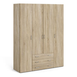 Furniture To Go Space Wardrobe - 4 Doors 3 Drawers In Oak 2000 (W) 154 X  (H) 200.4 X  (D) 49.5Cm - thumbnail 1
