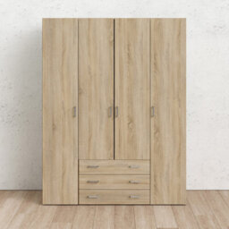 Furniture To Go Space Wardrobe - 4 Doors 3 Drawers In Oak 2000 (W) 154 X  (H) 200.4 X  (D) 49.5Cm - thumbnail 7