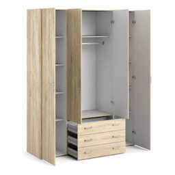 Furniture To Go Space Wardrobe - 4 Doors 3 Drawers In Oak 2000 (W) 154 X  (H) 200.4 X  (D) 49.5Cm - thumbnail 5